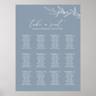 Minimal Dusty Blue Wedding 12 Table Seating Chart