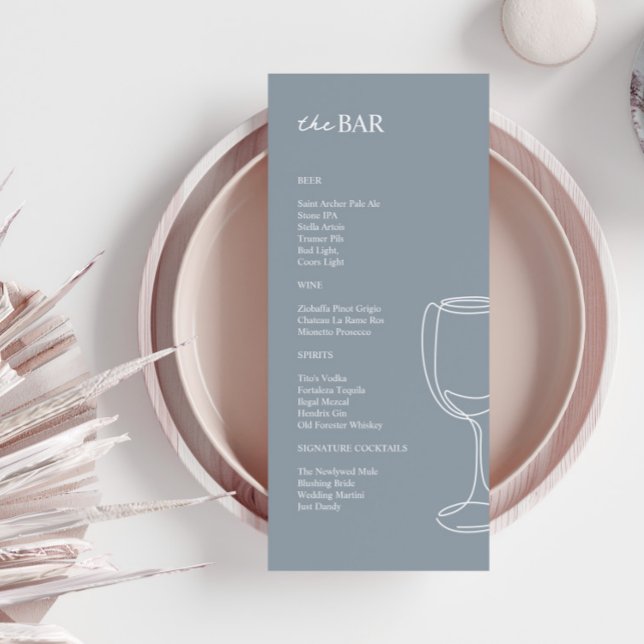 Minimal dusty blue Wedding Bar menu (Creator Uploaded)