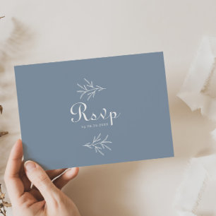 Minimal Dusty Blue Wedding Menu Choice Reply Postcard