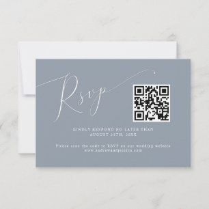Minimal Dusty Blue Wedding QR Code RSVP Card
