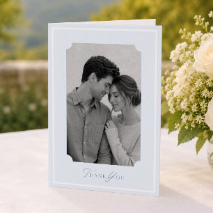 Minimal Dusty Blue Wedding Thank You Photo Card