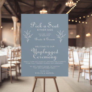 Minimal Dusty Blue Wedding Unplugged Ceremony Poster