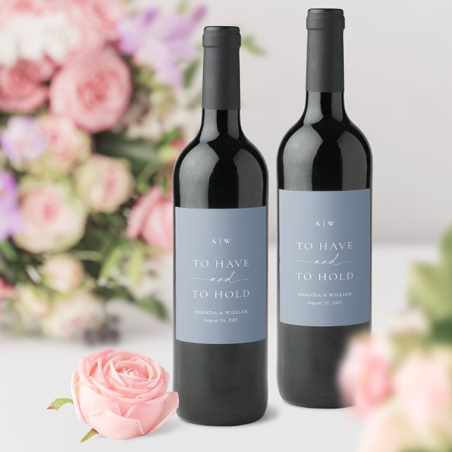 Minimal Dusty Blue Wedding Wine Label  (Creator Uploaded)