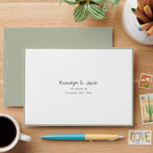 Minimal Dusty Green Casual Handwriting Bordered Envelope