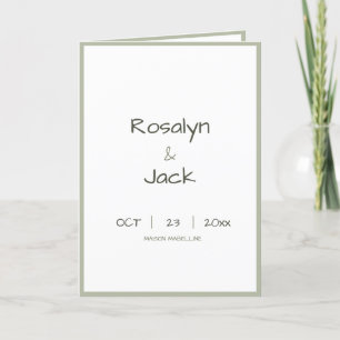 Minimal Dusty Green Casual Handwriting Wedding Program