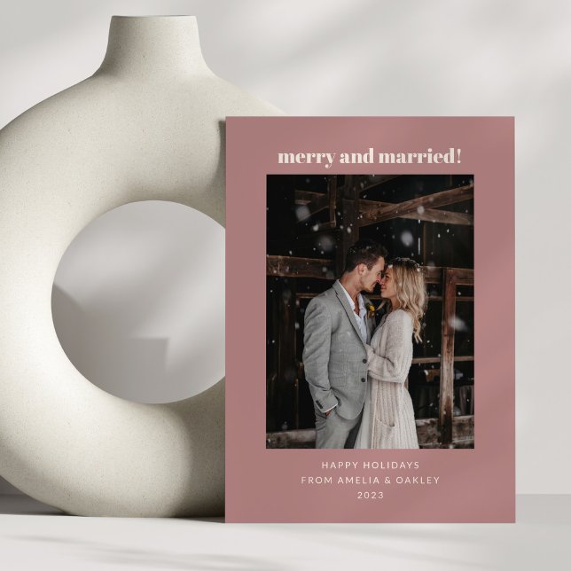 Minimal Dusty Rose Merry Married Christmas Photo Holiday Card (Creator Uploaded)