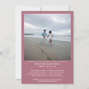 Minimal Dusty Rose Photo Wedding Rehearsal Dinner Invitation