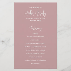 Minimal Dusty Rose Pink Budget Wedding Program Flyer