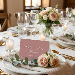 Minimal Dusty Rose Script Custom Name Place Card