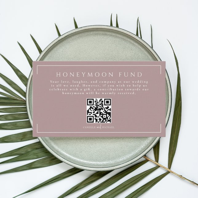 Minimal Dusty Rose Wedding Honeymoon Fund QR Code Enclosure Card (Creator Uploaded)