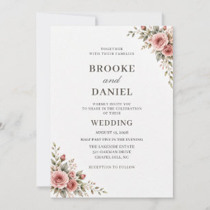 Minimal Dusty Rosebud Vine Wedding Invitation