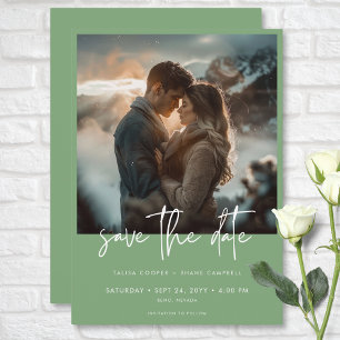 Minimal Dusty Sage Green Modern Photo Wedding Save The Date