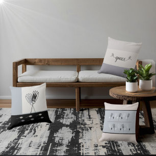 Minimal Earth Tones Rustic Floral Throw Pillow