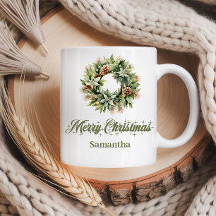 Minimal earthy Nordic palette custom name Christma Coffee Mug