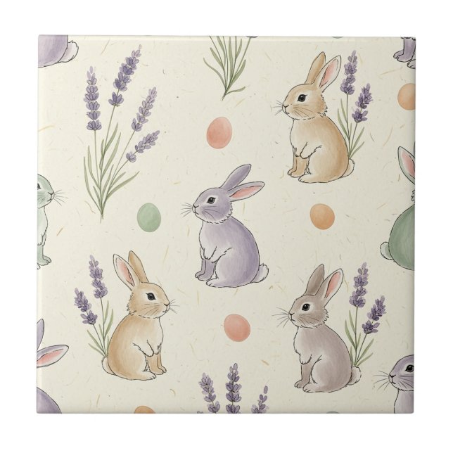 Minimal Easter Bunny Pastel Spring Pattern (1) Ceramic Tile (Front)