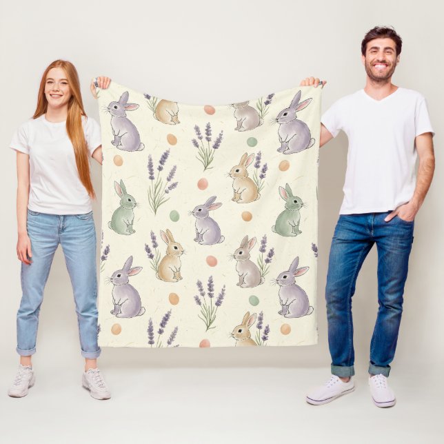 Minimal Easter Bunny Pastel Spring Pattern (1) Fleece Blanket (In Situ)