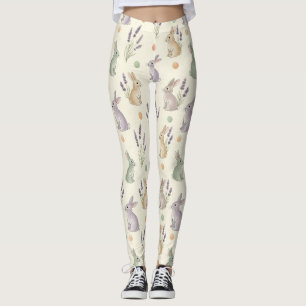 Minimal Easter Bunny Pastel Spring Pattern (1) Leggings