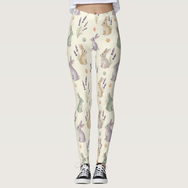 Minimal Easter Bunny Pastel Spring Pattern (1) Leggings (Front)