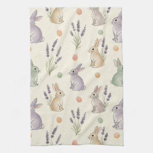 Minimal Easter Bunny Pastel Spring Pattern (1) Tea Towel