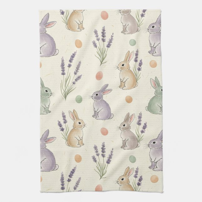 Minimal Easter Bunny Pastel Spring Pattern (1) Tea Towel (Vertical)