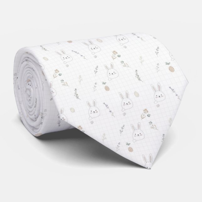 Minimal Easter Bunny Pastel Spring Pattern (2) Tie (Rolled)
