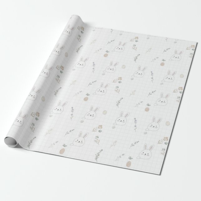 Minimal Easter Bunny Pastel Spring Pattern (2) Wrapping Paper (Unrolled)