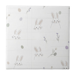Minimal Easter Bunny Pastel Spring Pattern (3) Ceramic Tile