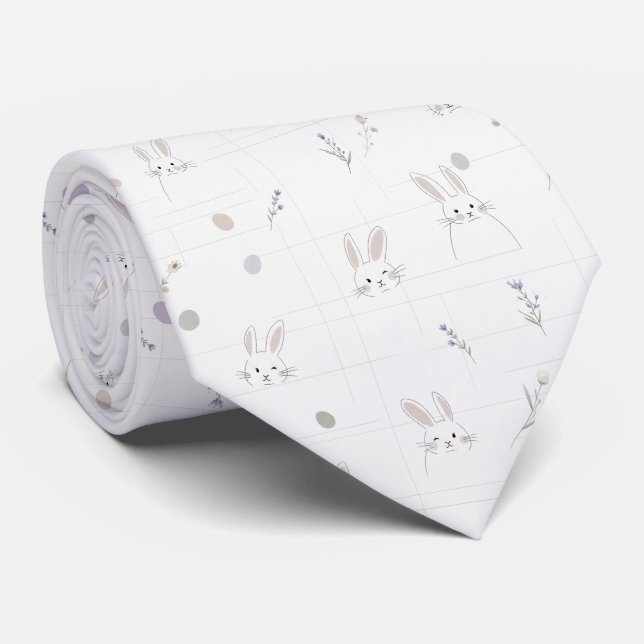 Minimal Easter Bunny Pastel Spring Pattern (3) Tie (Rolled)