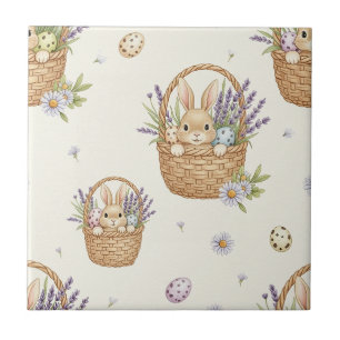 Minimal Easter Bunny Pastel Spring Pattern (4) Ceramic Tile
