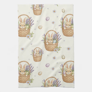 Minimal Easter Bunny Pastel Spring Pattern (4) Tea Towel