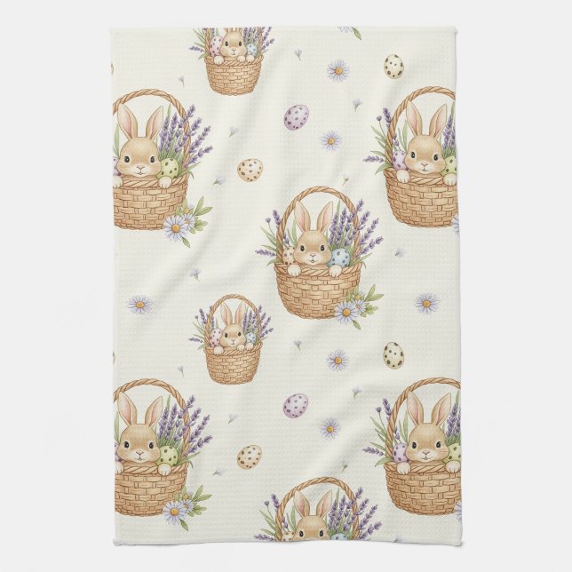 Minimal Easter Bunny Pastel Spring Pattern (4) Tea Towel (Vertical)