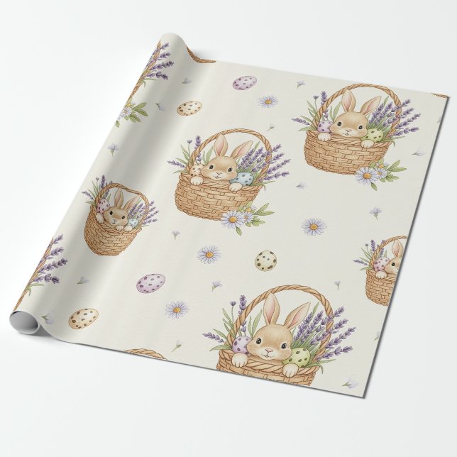Minimal Easter Bunny Pastel Spring Pattern (4) Wrapping Paper (Unrolled)