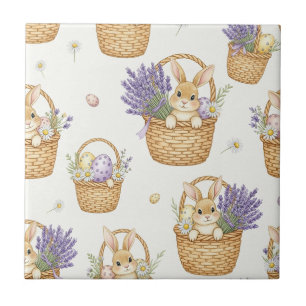 Minimal Easter Bunny Pastel Spring Pattern (5) Ceramic Tile