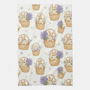 Minimal Easter Bunny Pastel Spring Pattern (5) Tea Towel