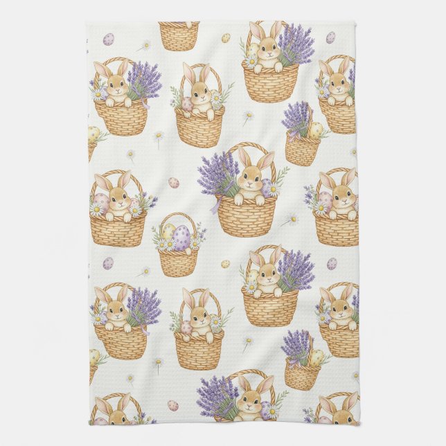 Minimal Easter Bunny Pastel Spring Pattern (5) Tea Towel (Vertical)