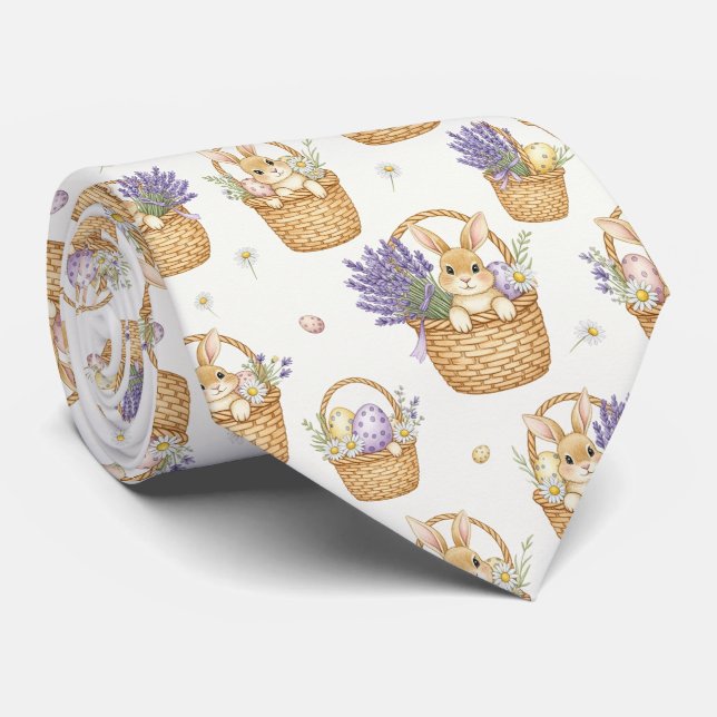 Minimal Easter Bunny Pastel Spring Pattern (5) Tie (Rolled)