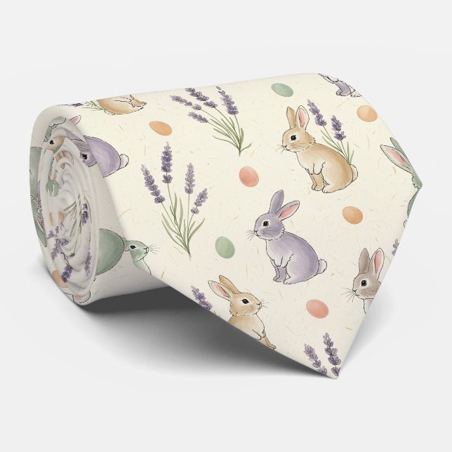 Minimal Easter Bunny Pastel Spring Pattern Tie (Rolled)