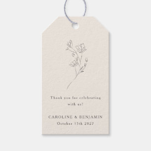 Minimal Ecru Floral Line Elegant Wedding Custom Gift Tags