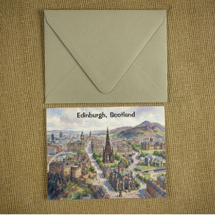 Minimal Edinburgh Scotland City View Watercolor Postcard