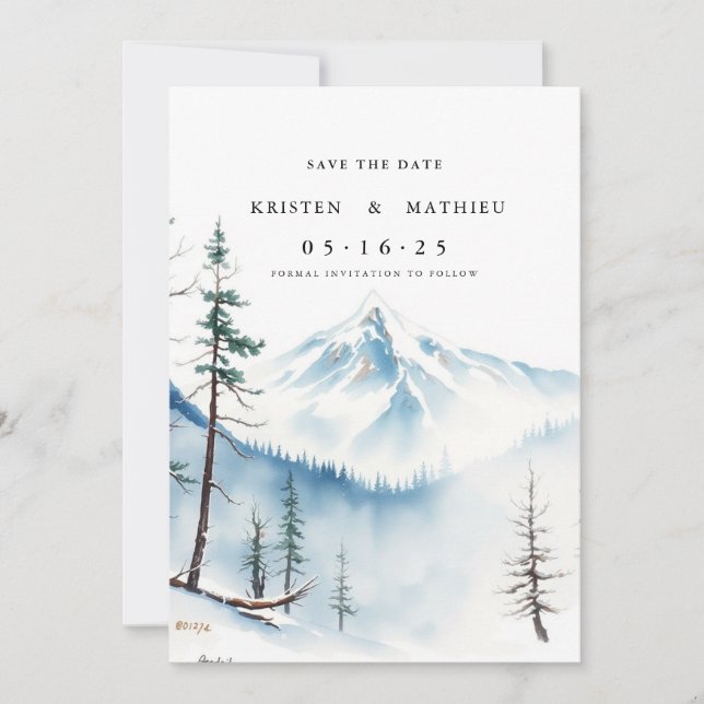 Minimal Editable Mountain Save The Date (Front)