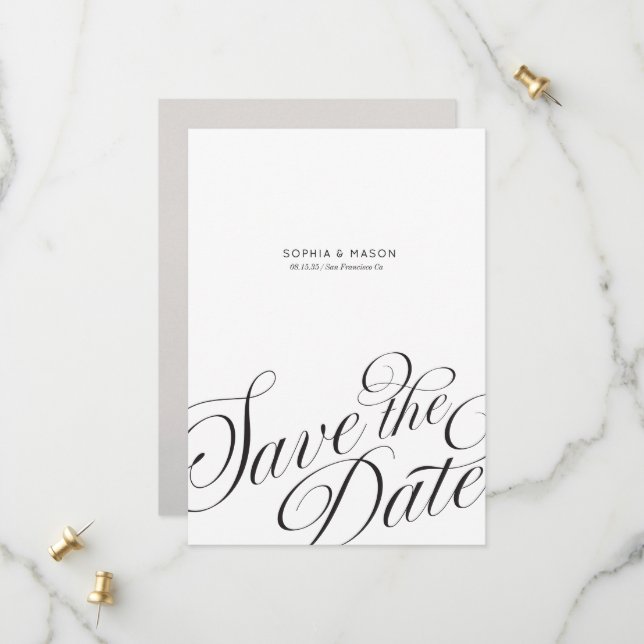 Minimal Editorial Script Calligraphy Photo  Save The Date (Front/Back In Situ)