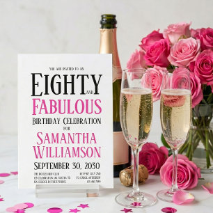 Minimal Eighty and Fabulous 80th Birthday Invitation
