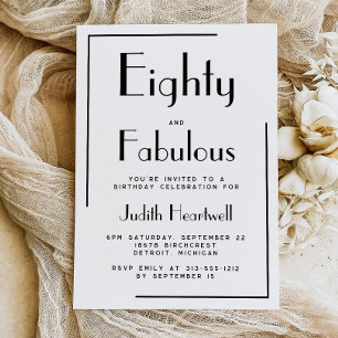 Minimal Eighty and Fabulous 80th Birthday Party Invitation