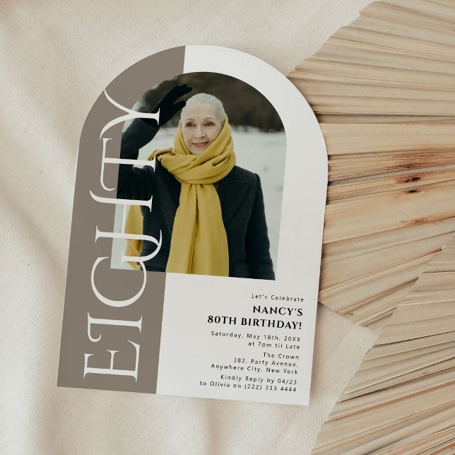 Minimal EIGHTY Arch Photo 80th Birthday Invitation (Creator Uploaded)