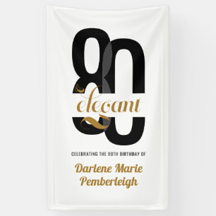 Minimal Eighty & Elegant Black Gold 80th Birthday Banner