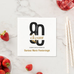 Minimal Eighty & Elegant Black Gold 80th Birthday Napkin