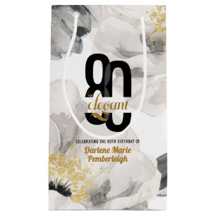 Minimal Eighty & Elegant Black Gold 80th Birthday Small Gift Bag