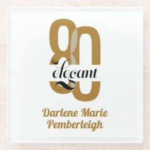 Minimal Eighty & Elegant Gold Black 80th Birthday Glass Coaster
