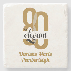 Minimal Eighty & Elegant Gold Black 80th Birthday Stone Coaster