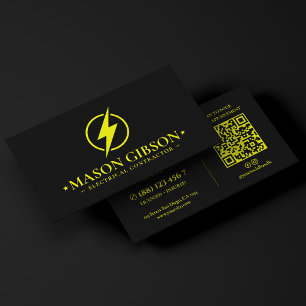 Minimal Electrician Logo Lime Yellow Black Business Card